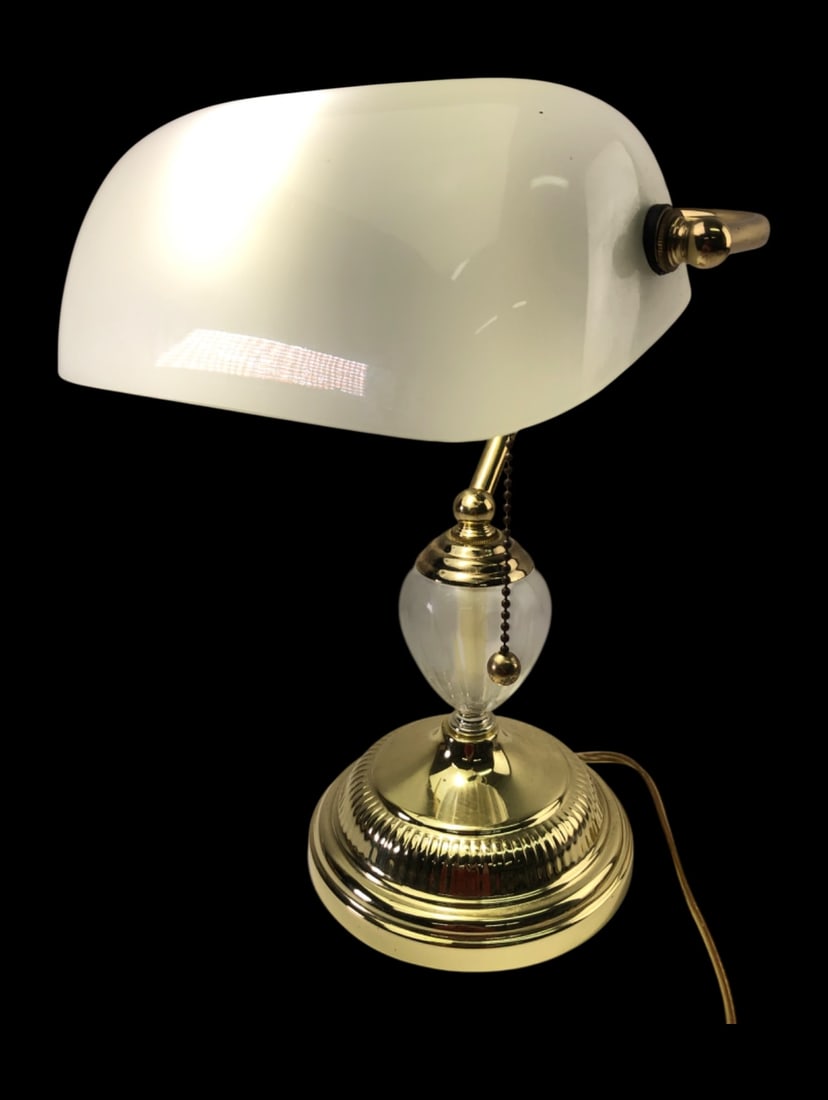 Brass and Glass Bankers Style Desk Lamp (1 of 7)