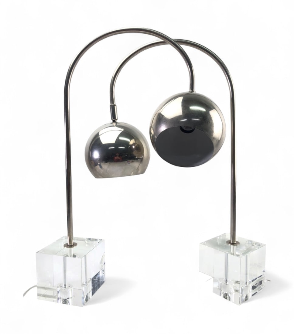 MCM Pr. Chrome and Lucite Eyeball Table Lamps (1 of 9)