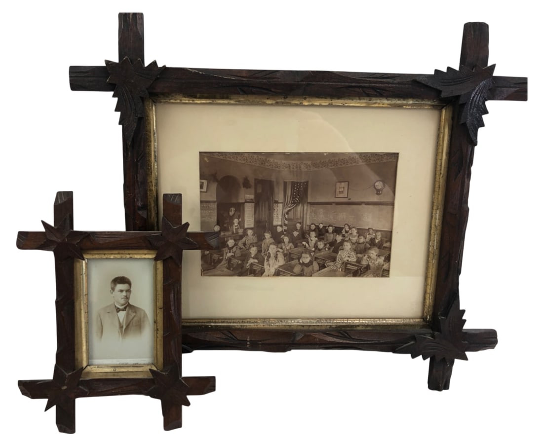 Pair of Tramp Art Frames with Antique Photographs (1 of 7)