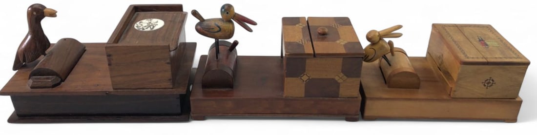 Three Japanese Yosegi-Zaiku Style Wooden Bird Cigarette Dispensers (1 of 11)
