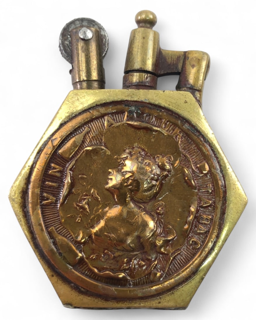 WWI Trench Art Brass Lighter with Relief Medallions (1 of 11)