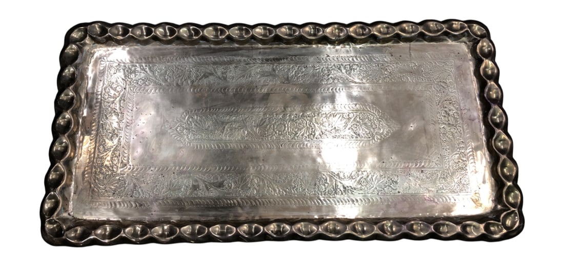 Hand-Chased Brass Rectangular Tray - 3
