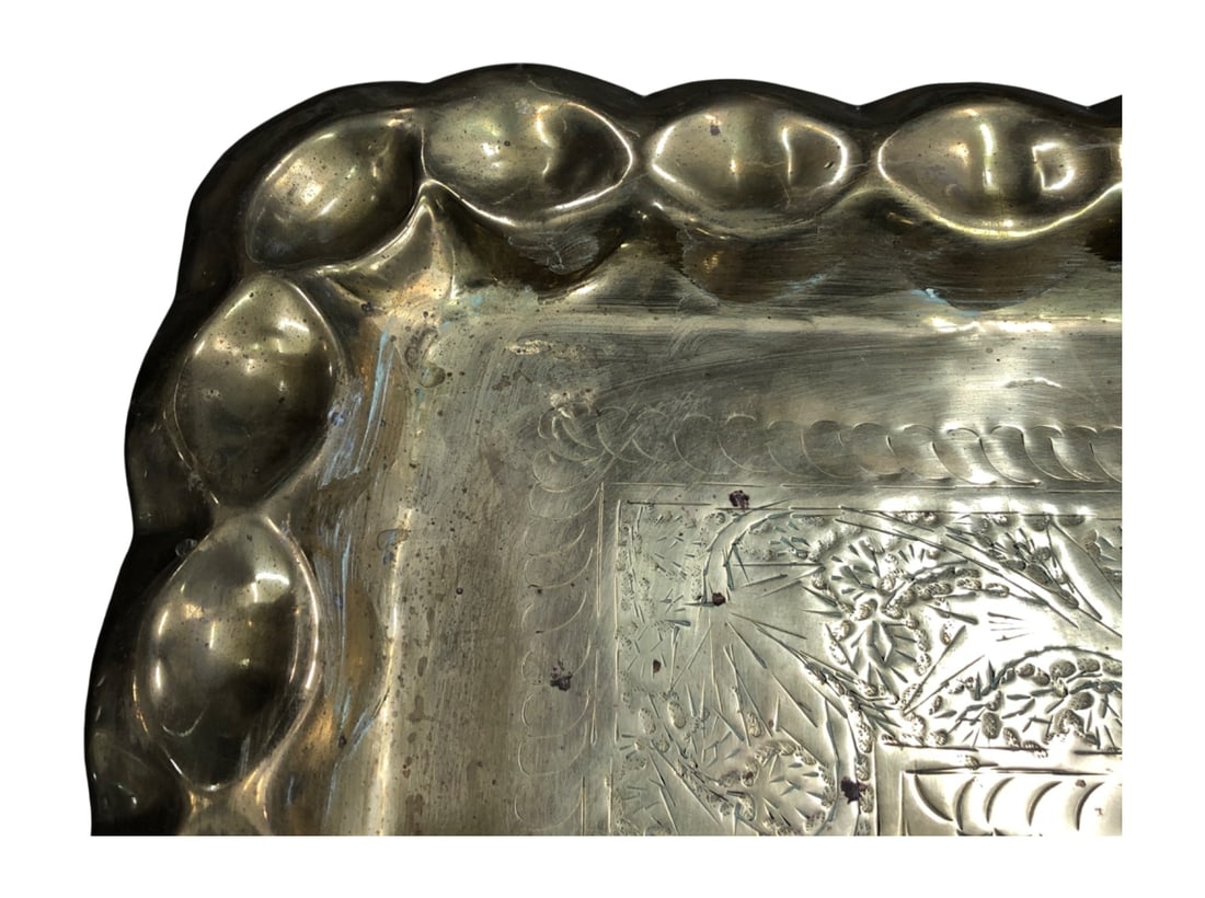 Hand-Chased Brass Rectangular Tray - 5