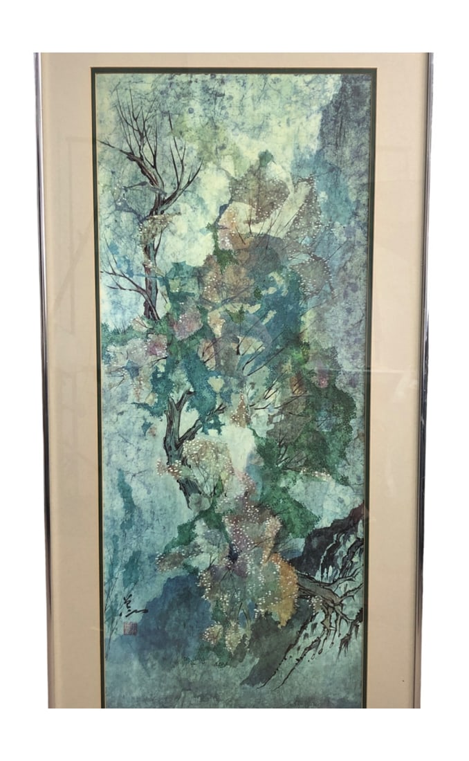 Signed Abstract Landscape Artwork, Lone Tree - 2