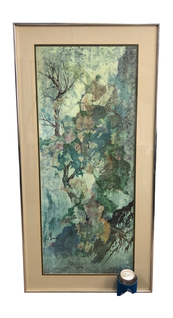 Signed Abstract Landscape Artwork, Lone Tree - 3