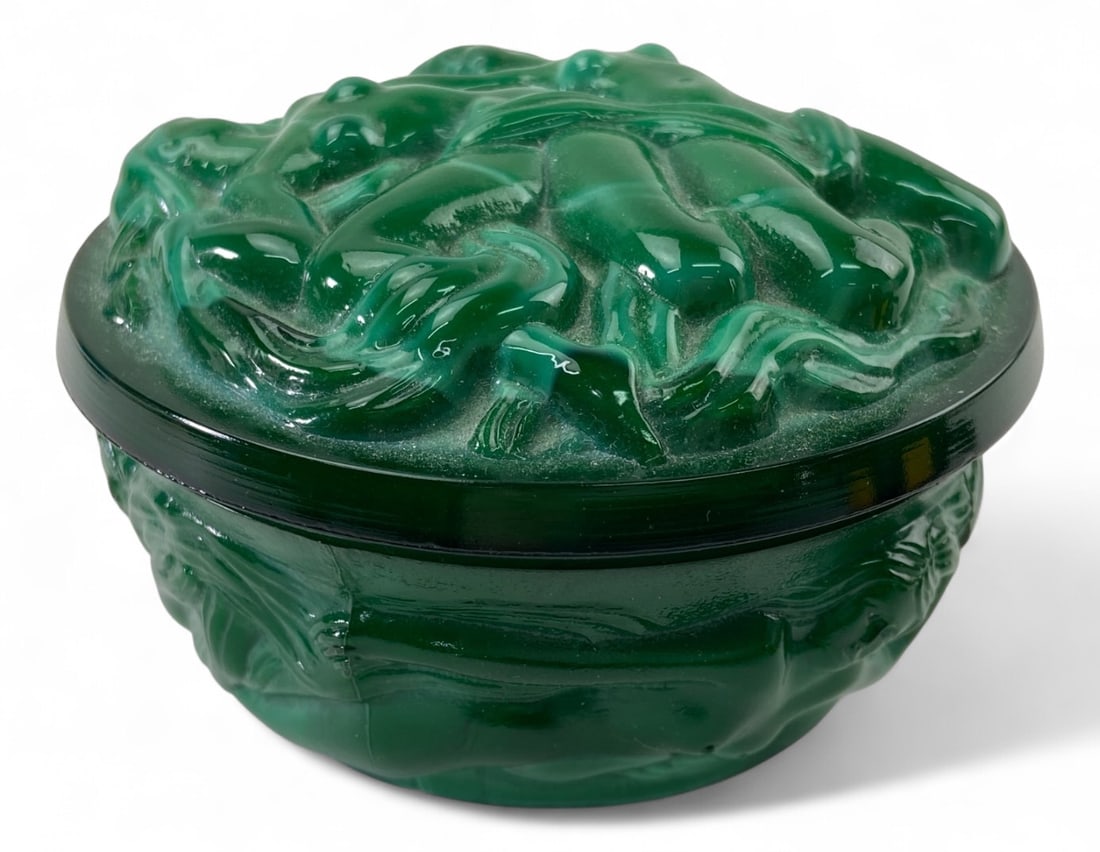 Bohemian Art Deco Malachite Glass Trinket Box (1 of 8)