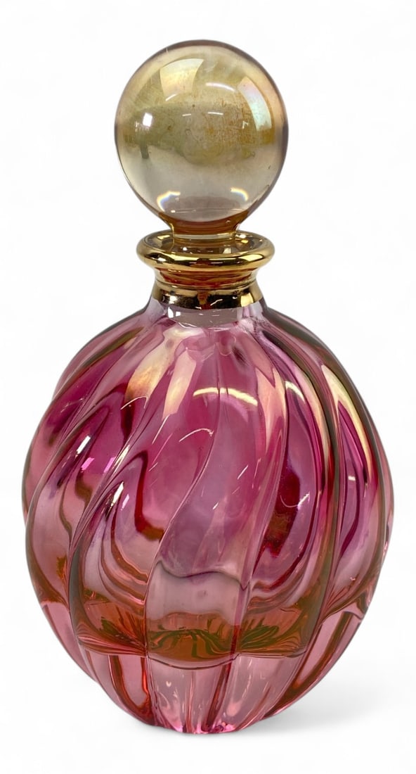 VTG Pink Iridescent Swirl Art Glass Perfume Bottle (1 of 7)
