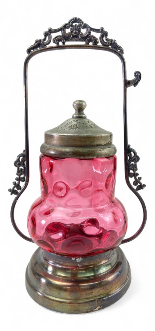 Victorian Cranberry Thumbprint Glass Pickle Castor (1 of 12)