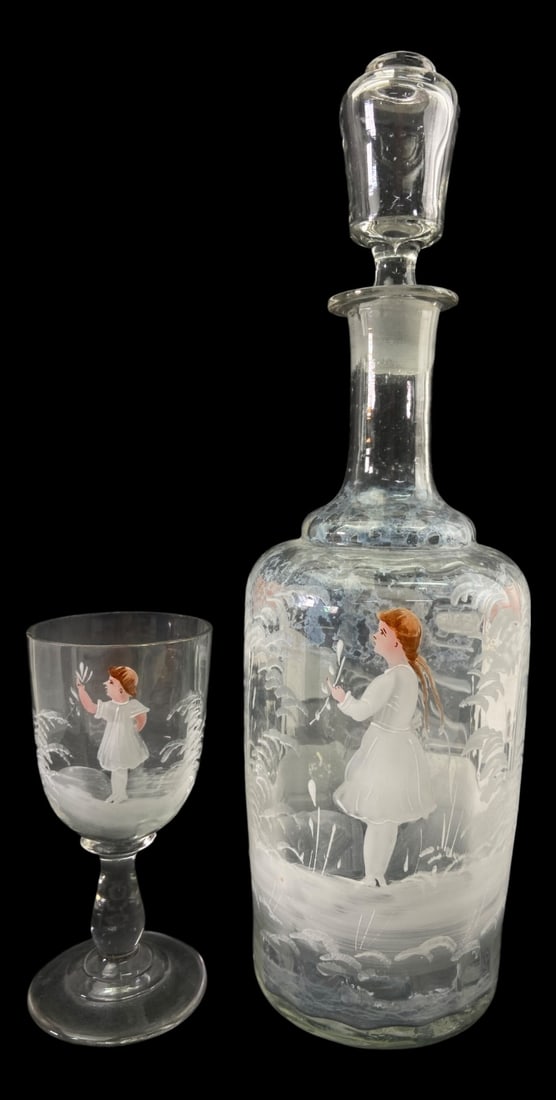 VTG Mary Gregory Style Glass Decanter and Glass (1 of 12)