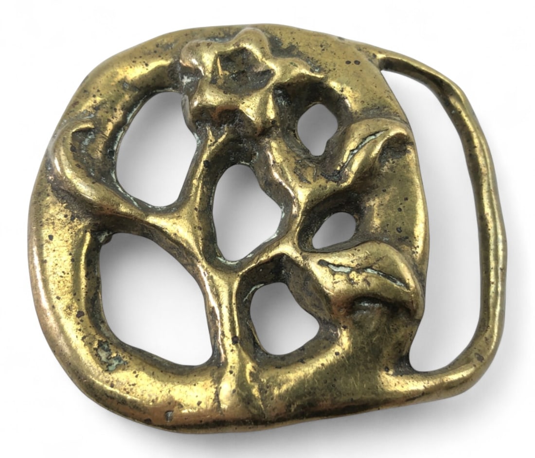 Solid Brass Floral Motif Belt Buckle (1 of 4)