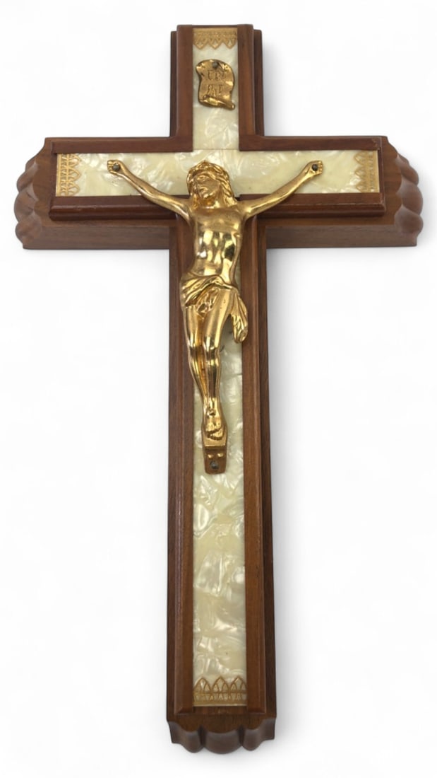 1946 Last Rites Wooden Crucifix, MOP Inlay (1 of 6)
