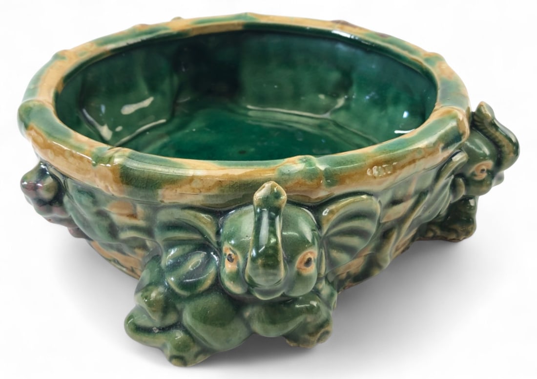VTG Majolica Style Elephant Ceramic Planter (1 of 5)