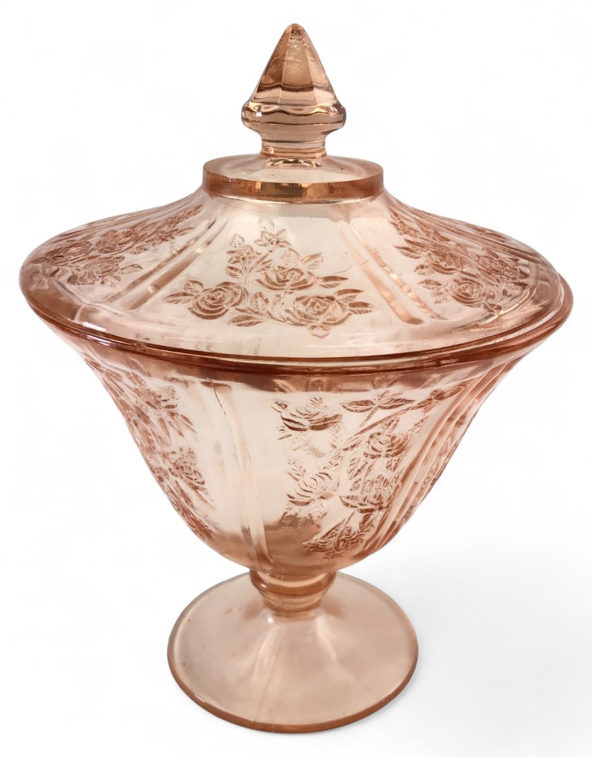 VTG Federal Glass Pink Cabbage Rose Candy Dish (1 of 10)