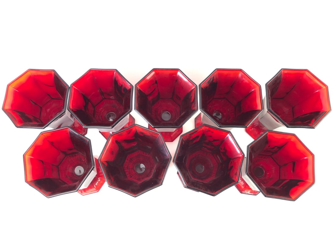 VTG Independence Glass Octagonal Ruby Red Goblets - 2