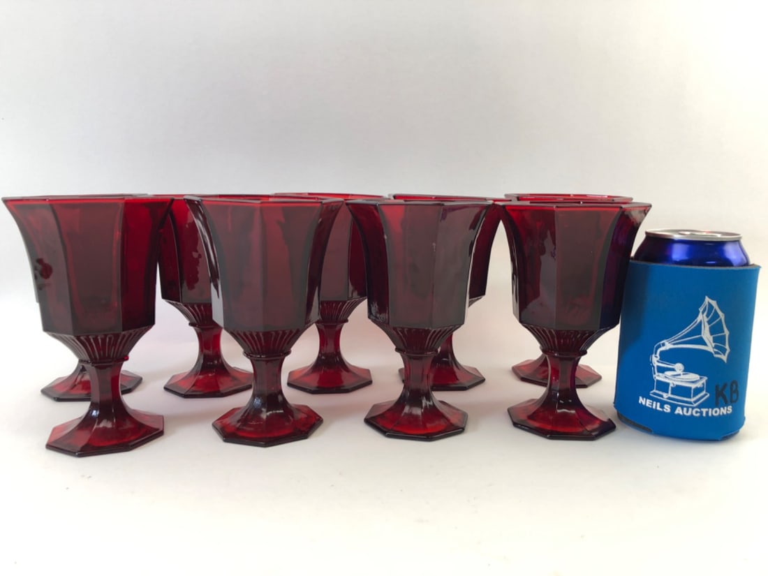 VTG Independence Glass Octagonal Ruby Red Goblets - 3
