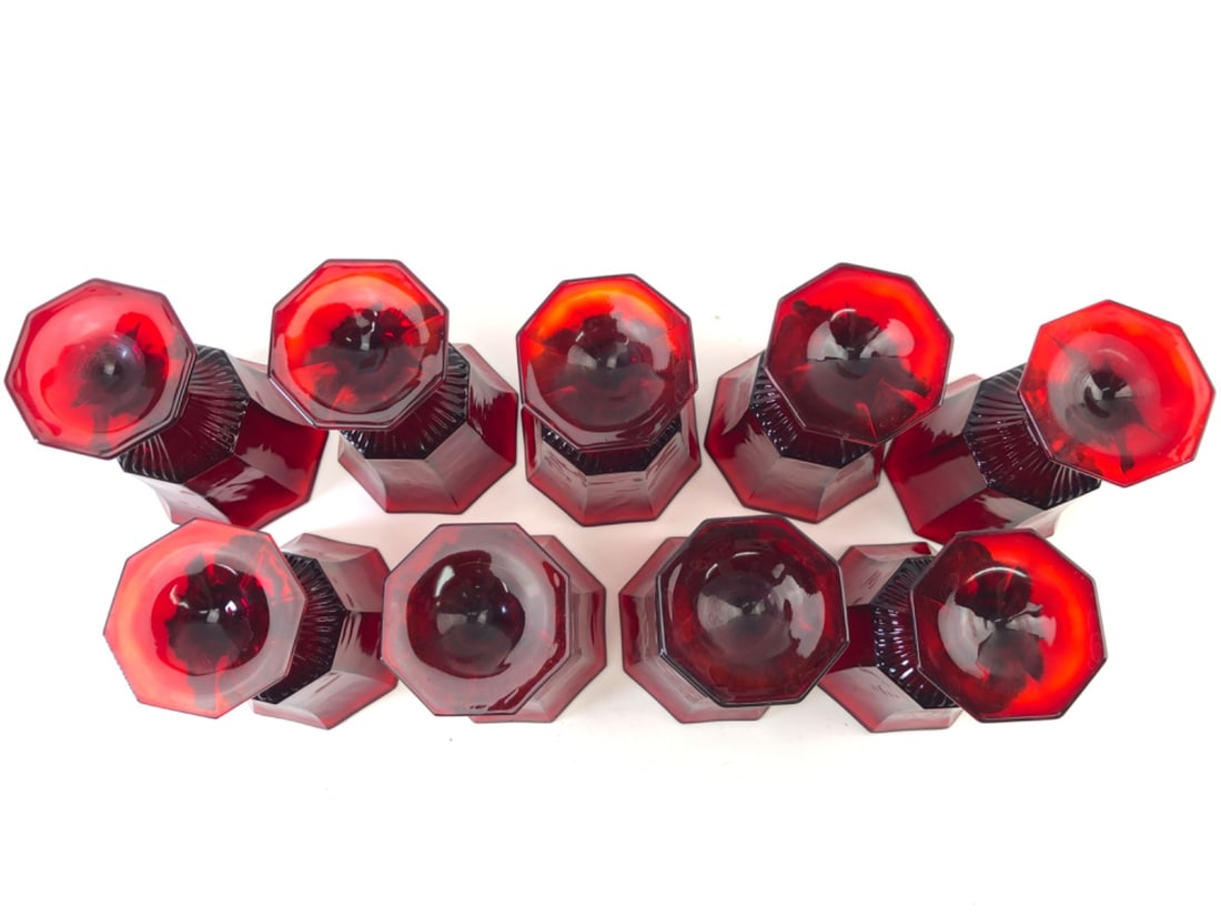 VTG Independence Glass Octagonal Ruby Red Goblets - 4