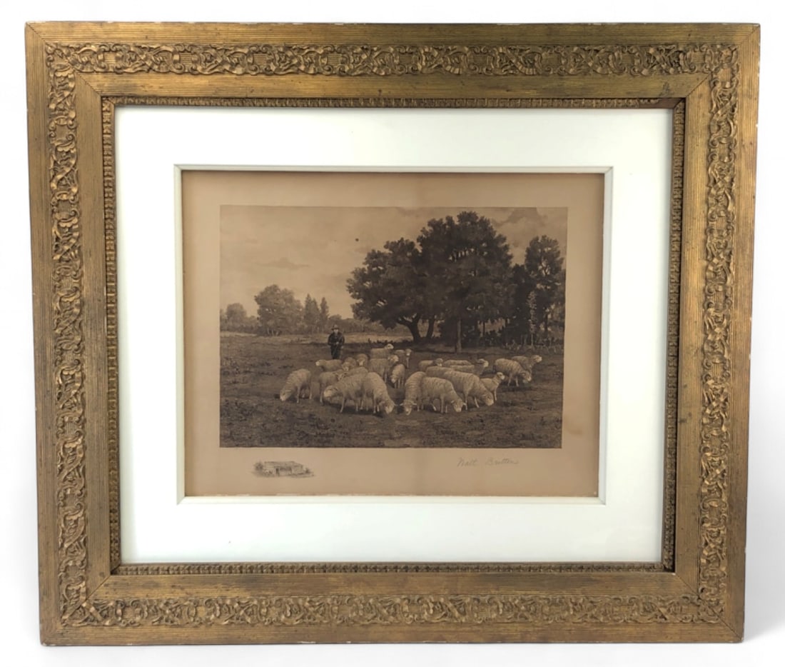 Walt Britton Signed Etching of Shepherd and Sheep (1 of 7)