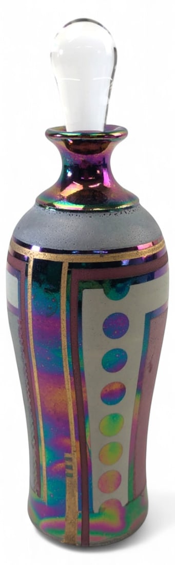 Signed Iridescent Ceramic Perfume Bottle with Glass Dauber (1 of 6)