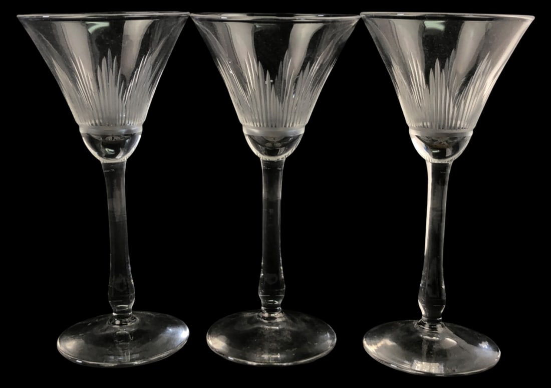 Set of Three Etched Crystal Cordial Glasses (1 of 5)