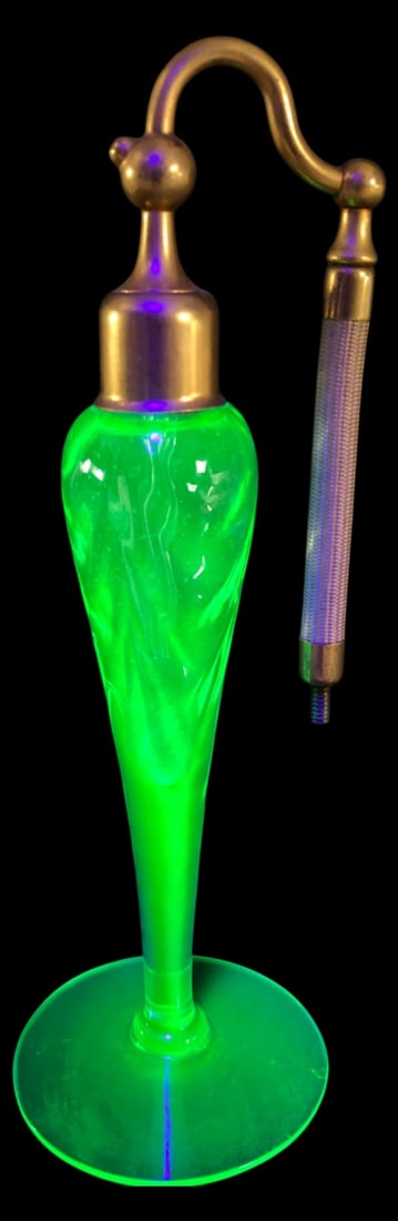 Uranium Glass Perfume Bottle with Brass Atomizer (1 of 9)