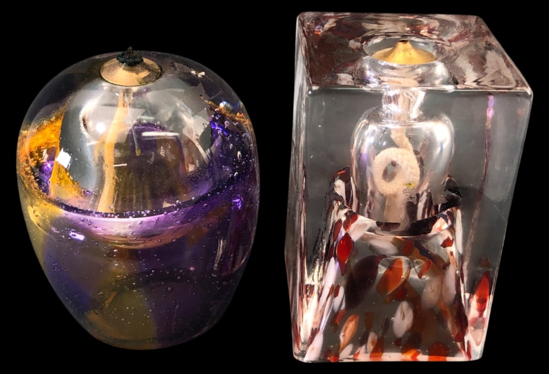 Pair of Polish Art Glass Oil Lamps (1 of 6)