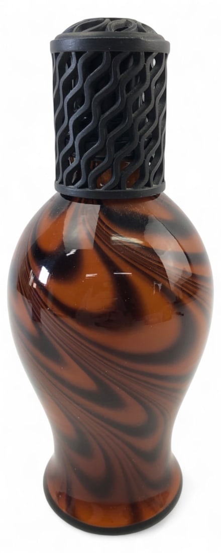 Brown and Black Swirl Glass Fragrance Lamp, 8" H (1 of 7)