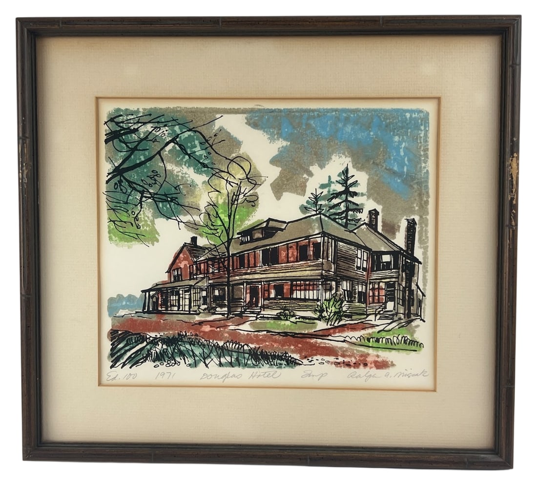 1971 Ralph Misiak Signed Limited Edition Serigraph: Limited edition pen and ink serigraph titled "Douglas Hotel" by noted Michigan artist Ralph Misiak (American, 1930-85). Pencil signed, dated 1971, titled, and marked "Ed. 100" and "Imp" along the