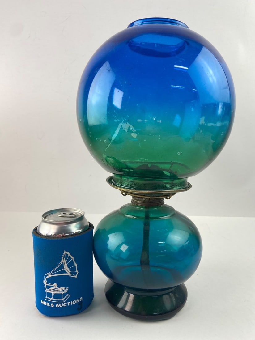 MCM Risdon Blue & Green Flashed Kerosene Lamp - 2