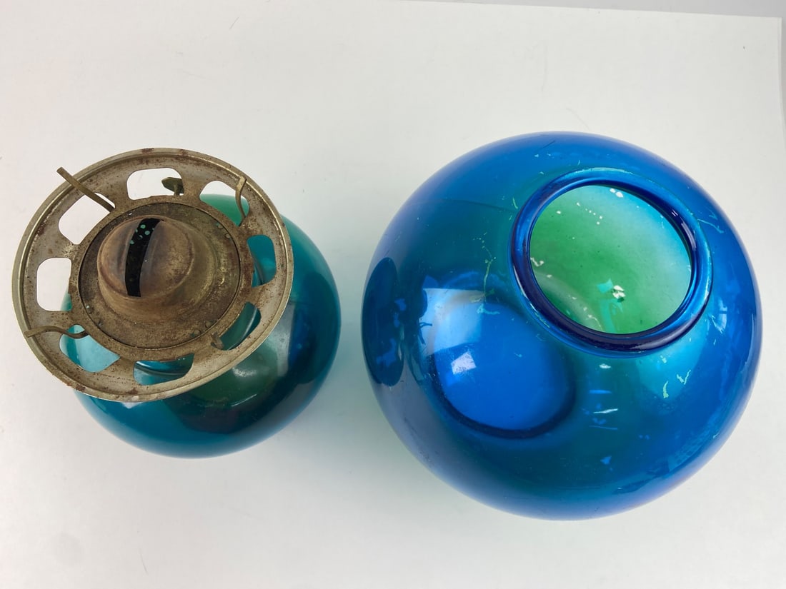 MCM Risdon Blue & Green Flashed Kerosene Lamp - 5