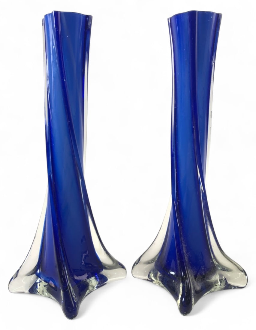 MCM Cased Cobalt Glass Twisted Vases (2) (1 of 5)