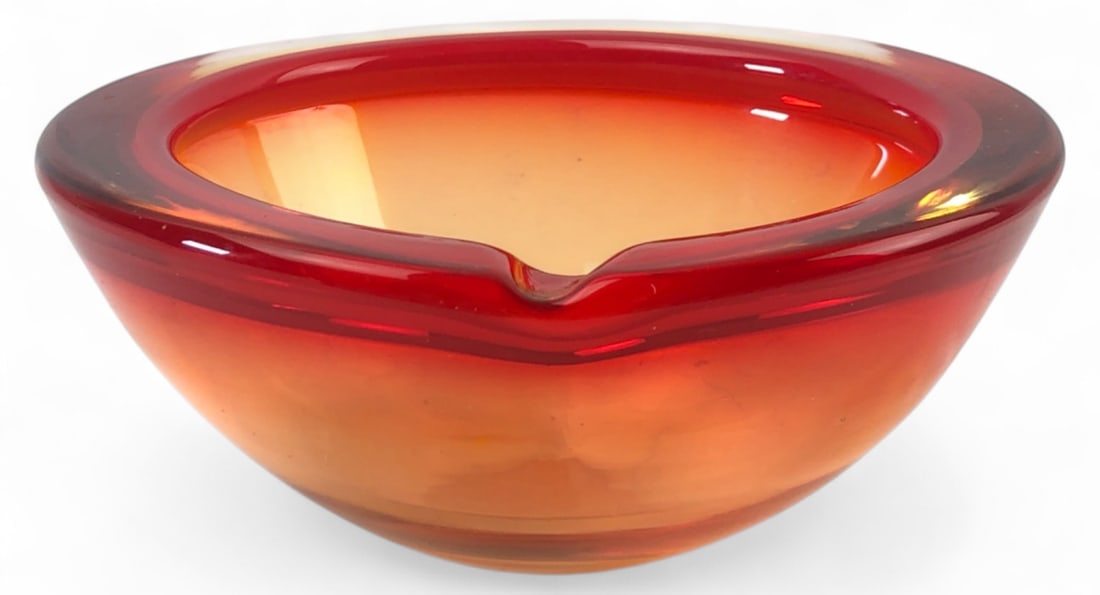MCM Red & Orange Studio Art Glass Ashtray (1 of 4)