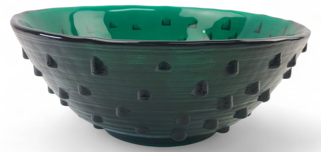 Blenko Green Studded Handblown Glass Bowl 11in (1 of 9)