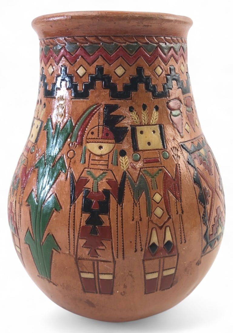 Irene & Ken White Navajo Earthenware Yei Vase 7"H (1 of 5)