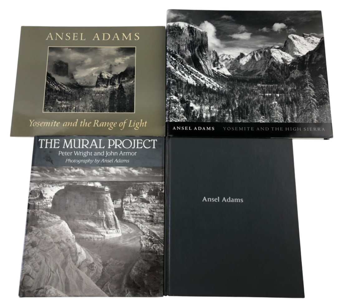 Ansel Adams Photography Book Lot of 4: Lot of four Ansel Adams photography books. Includes "Yosemite and the Range of Light" (1984 paperback), "Yosemite and the High Sierra" (2000 hardcover with dust jacket), "The Mural Project" (hardcover