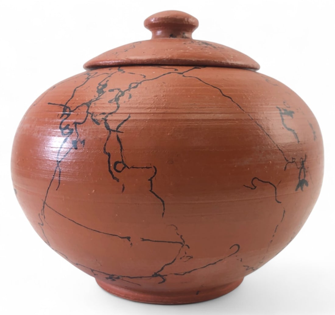 MK Signed Indigenous Horsehair Raku Lidded Bowl (1 of 9)