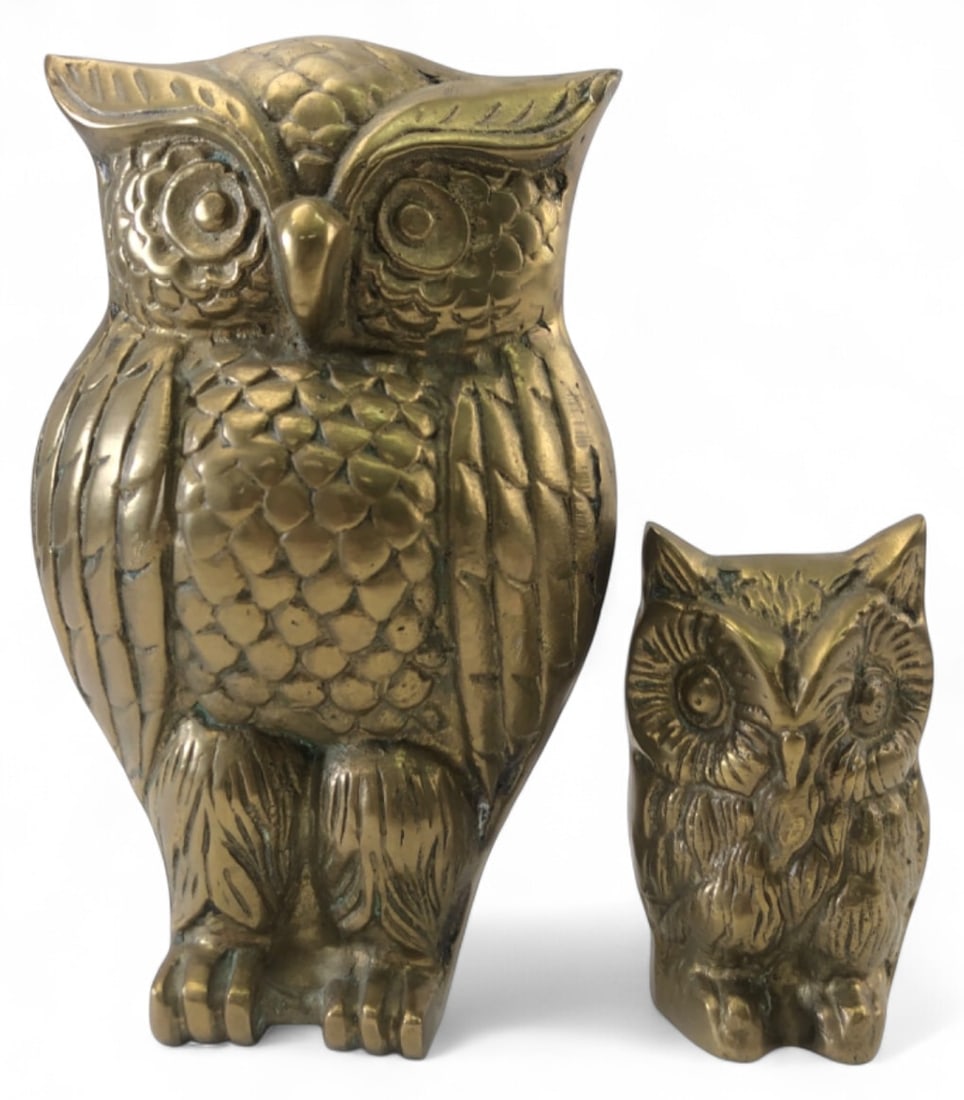 Pair of Cast Brass Owl Figurines (1 of 6)