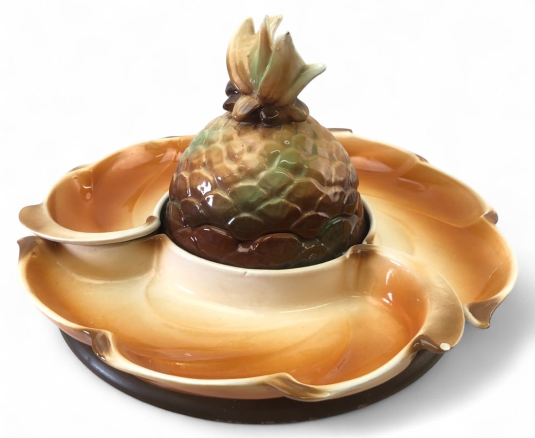 Rare MCM Ceramic Pineapple Lazy Susan Serving Set (1 of 12)