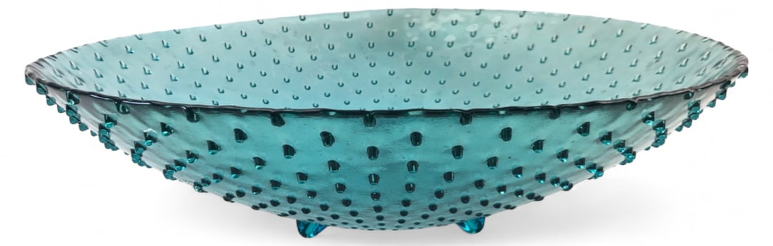 Teal Art Glass Hobnail Footed Console Bowl (1 of 6)