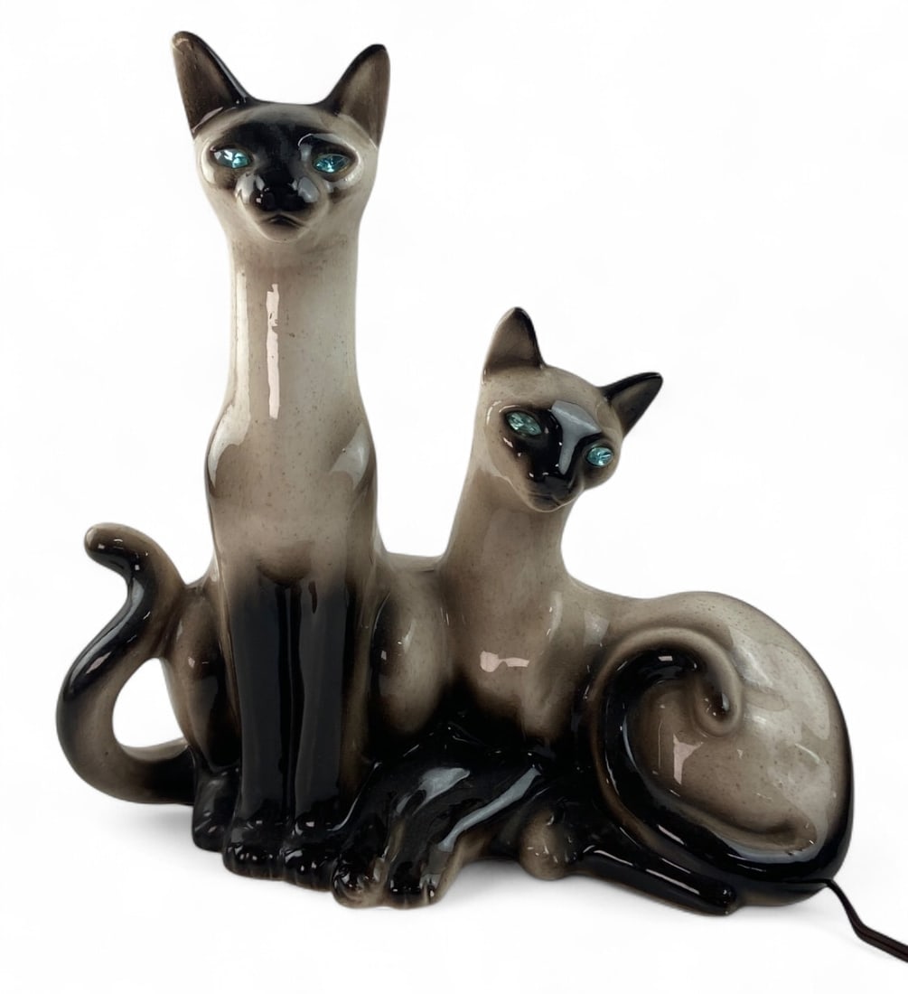 Mid-Century Ceramic Siamese Cat TV Lamp (1 of 7)