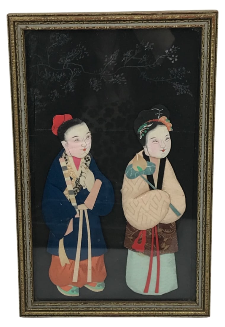 Asian Reverse Glass Painting Two Figures (1 of 3)