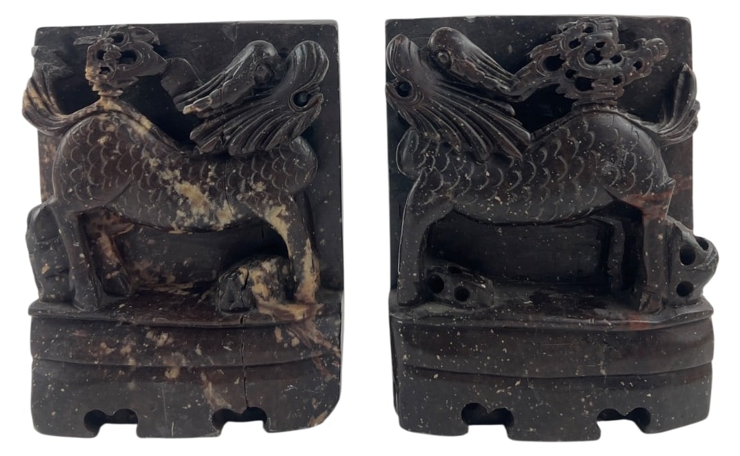 Pair of Carved Stone Qilin Bookends (1 of 5)