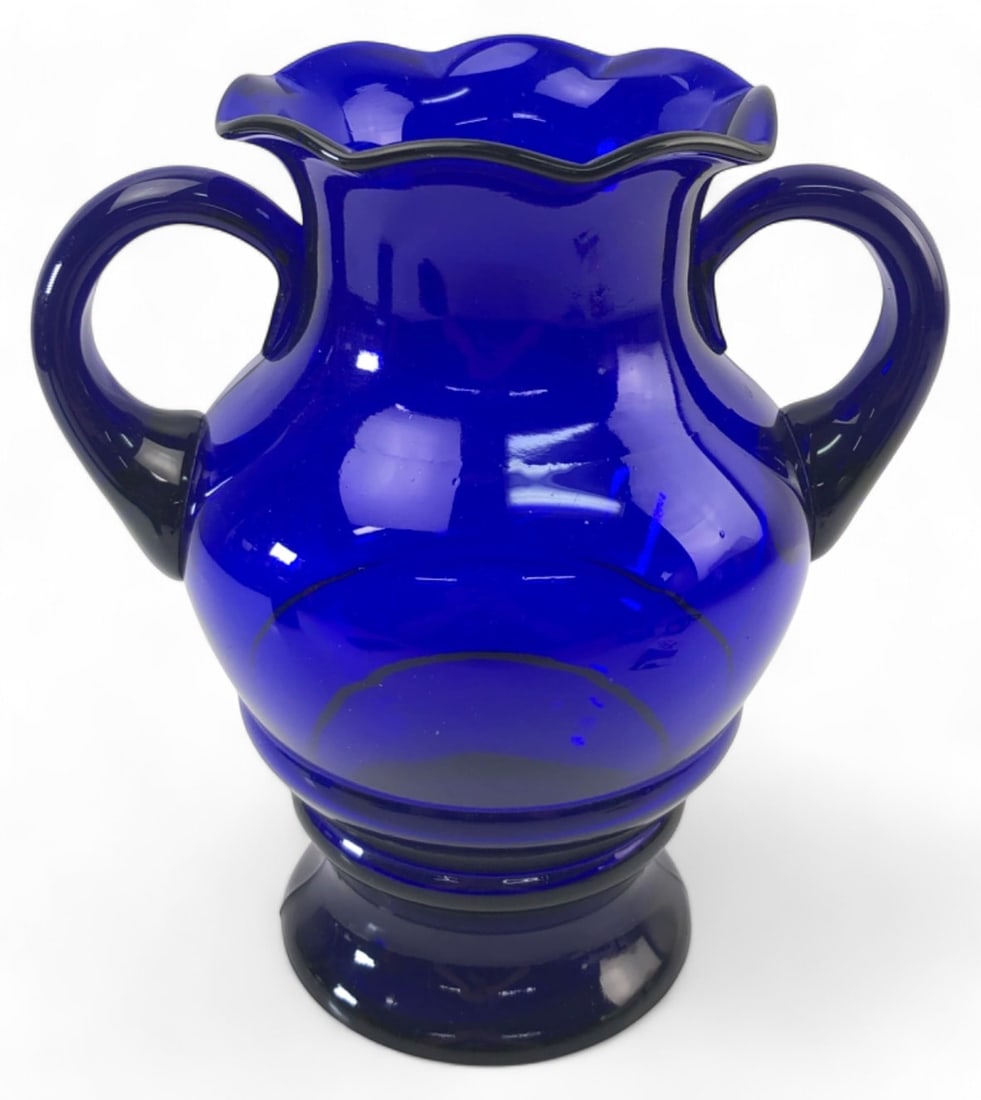 Cobalt Blue Art Glass Double Handled Vase (1 of 6)