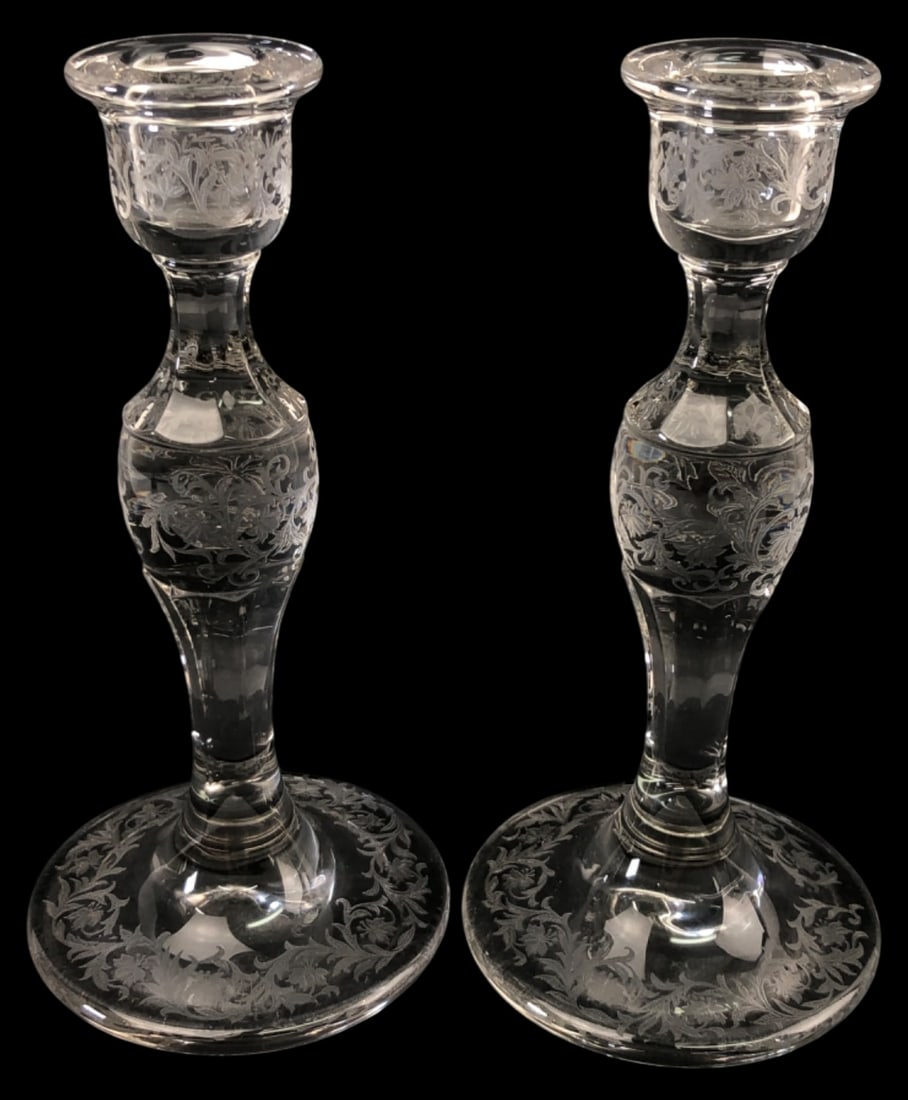 Fostoria Dresden Rose Crystal Candlesticks 8" H (1 of 5)