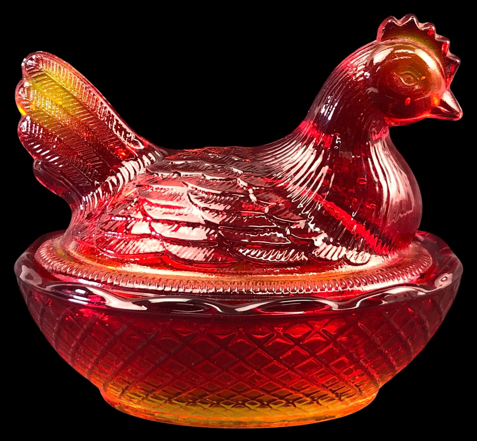 VTG UV Glow L.E. Smith Amberina Glass Salt Cellar (1 of 8)