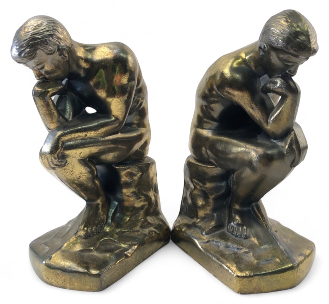 1928 The Thinker Cast Metal Bookends 7 H (1 of 8)