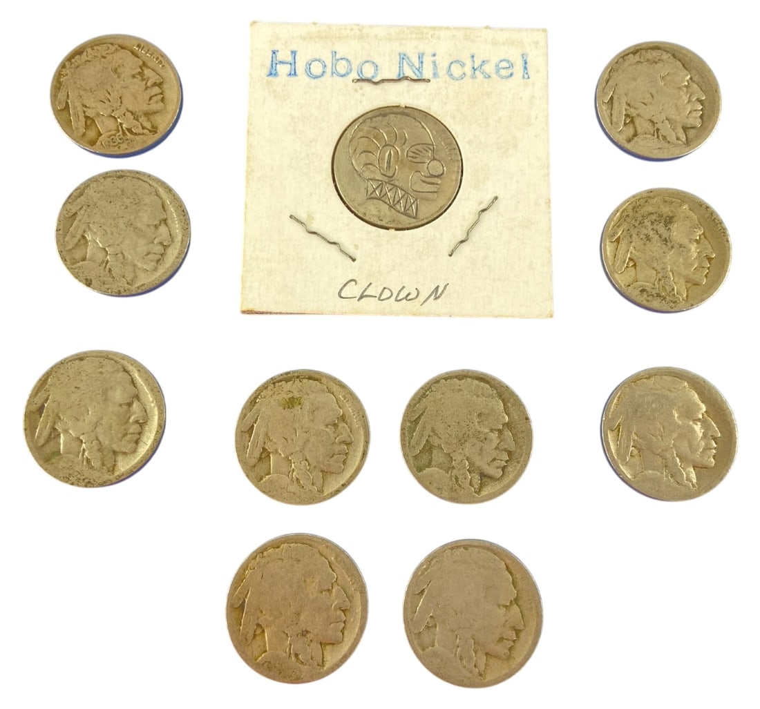 Lot of 11 Buffalo Nickels w/ Clown Hobo Nickel (1 of 4)