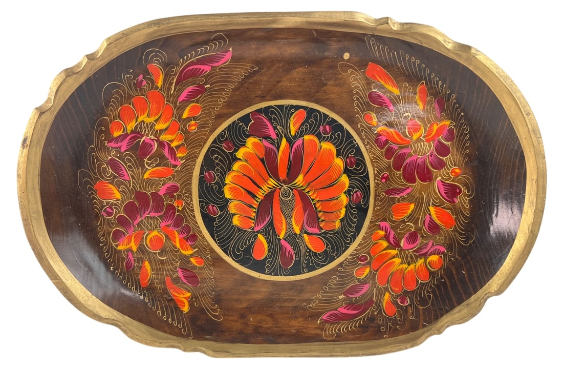 Folk Art Painted Wooden Floral Tray (1 of 4)