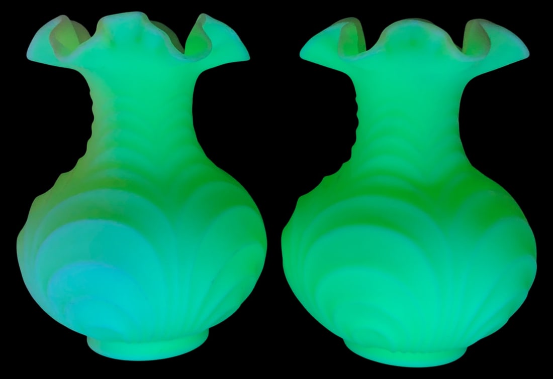 VTG Pair Satin Custard Uranium Glass Vases (1 of 6)