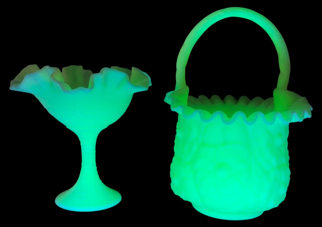 VTG Satin Custard Glass Basket & Compote (1 of 12)