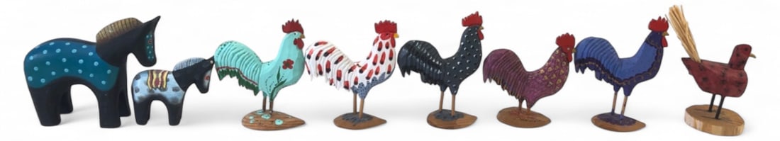 8 Folk Art Carved Wood Animals (1 of 14)